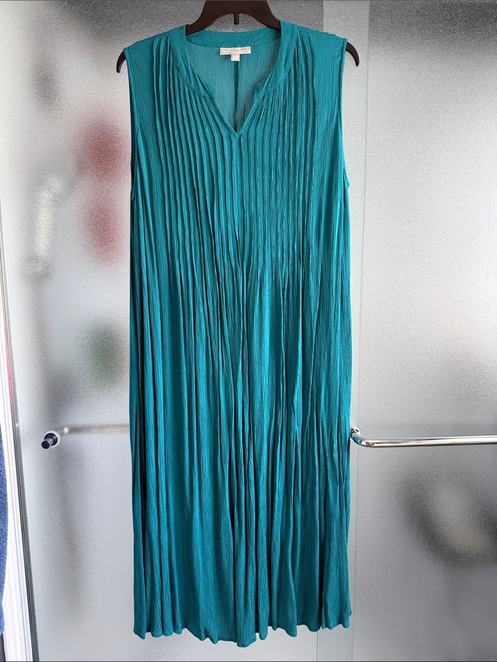 Woman Within Teal Pleated Sleeveless Midi Dress
